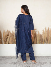 Royal Blue floral embroidered threadwork suit set